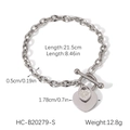 Detail of stainless steel heart pendant bracelet showing 21.5cm length and OT clasp - Silver Double Heart Style (HC-B20279-S)