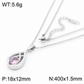 Silver titanium steel teardrop necklace with pink glass stone, weight 5.6g, size 18x12mm - Silver Necklace