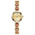 GEDI luxury gold bracelet watch for women featuring red gemstones and hollow band links - Gold Case Gold Dial Red Stones Gold Band