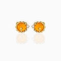 Dettaglio di orecchini a lobo placcati oro 18K con zircone arancione e pietra bianca - Stile Girasole Arancione (EH00705)