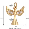 Gold angel pendant charm featuring symmetrical wings set with sparkling white zircons - Winged Angel / Gold