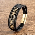 Detail of multi-layer braided leather bracelet with golden infinity charm and blue stones - Style-5 (Gold Clasp/Blue Stone)