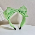 Light green fabric headband with a large bow detail and textured pleated finish - Large Bow (FK-B299 Green)
