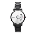 Black metal watch featuring a unique rotating turntable dial and minimalist steel strap - Black Steel White Dial