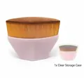 Pink hexagonal foundation brush with brown fiber bristles and transparent storage box - Pink Medium Brush with Transparent Box