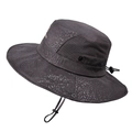 Dark charcoal grey sun hat with geometric texture and side breathable mesh vents - Solid Coffee