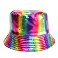 Macro shot of colorful metallic rainbow bucket hat with reinforced brim stitching - One Size / Rainbow