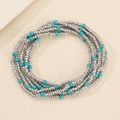 Bohemian multi-layer anklet with silver and turquoise beads for beach vacation - Silver and Turquoise Multi-strand Beaded Bracelet (13银色3743)