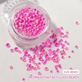 Mix of iridescent mermaid aurora glass beads for nail art in various sizes and pink hues - Mocha Rose Red