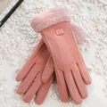 Guanti termici rosa touch per donna in finta pelle scamosciata e polsini morbidi - Taglia unica / Rosa