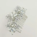 Detail of bridal hair comb with silver metal base, clear rhinestones and white pearls - Style E - Hair Comb Silver