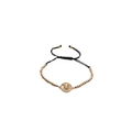 Adjustable tri-color bead bracelet with a crystal butterfly charm on black woven cord - Three-color Bead Mixed Chain