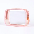 Pink waterproof PVC makeup bag with clear body and premium zipper for travel - Pink