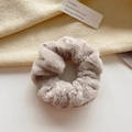 Soft faux fur scrunchie in taupe, elegant plush hair tie for autumn and winter styles - Brown