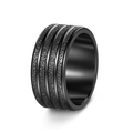 Black 10mm wide titanium steel ring featuring matte texture and polished grooves - US 7 / Black