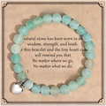 Handmade best friend bracelet with light green natural stone beads and silver heart charm - Weathered Green Agate + Best Friend Card
