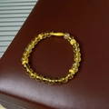 Gold-plated beaded ceramic bracelet with yellow rutilated quartz and hollowed metal charms - 46# Bracelet-Gold-Yellow (Fish Hollow Bead Holder)