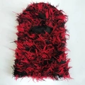 Single hole knitted balaclava with red and black long plush fuzzy yarn finish - One Size / Black and Red Mix