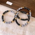 Three-piece bohemian resin bracelet set with leopard print and black marble tubes - Black (3-Piece Set)