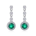 Elegant S925 silver drop earrings with round emerald gemstone and white zircon accents - Round 5.0MM