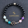 Detailed view of Capricorn bead bracelet with obsidian and colorful natural stones - Capricorn-Obsidian