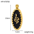 Detailed view of a gold oval pendant featuring black enamel and a golden snake motif - Snake Oval-Black (HP14787B3)