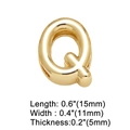 Detailed view of gold-plated letter Q pendant with mirror polish finish and dimensions - Letter Q