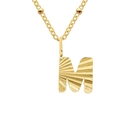 18k gold plated stainless steel initial M necklace with textured pendant and bead chain - Letter M / Gold