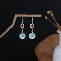 Bohemian silver drop earrings with red and turquoise beads on wood branch - Red and Blue (E6129-3)