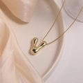 18K gold plated chubby bubble letter U pendant on box chain with a mirror polish finish - Letter V (Single Pendant)