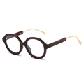 Vintage round frame sunglasses in dark burgundy tortoiseshell with slim gold metal temples - Red Frame