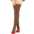 Halloween over-the-knee socks with red and green stripes and pumpkin detail - Red and Green Stripes (Pumpkin Decor)