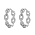 Polished S925 sterling silver chain link hoop earrings with cubic zirconia accents - White Gold (Style E)