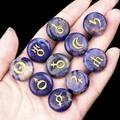 Polished blue stone set featuring golden solar system astrology symbols held in hand - Blue Sodalite / 10 Pieces Pack