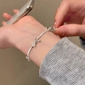 Silver bow snake chain bracelet in vintage titanium steel for women's wrist - S518 Silver - Bow Snake Chain Bracelet