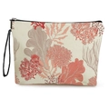 Beauty case in tela con stampa corallo, cinturino da polso nero e cerniera argento - Stile 3-Corallo Rosso Arancio