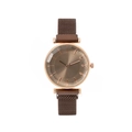 Elegant women's quartz watch with brown sunburst dial and rose gold mesh strap - Coffee Milanese Band