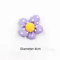 Detail of 4cm purple polka dot fabric flower with yellow center for DIY hair accessories - Purple Polka Dot Flower