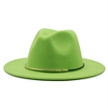 Lime green wool fedora hat with wide brim and decorative black band with gold metal trim - One Size 58cm / Fruit Green