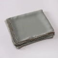 Macro detail of grey-green satin scarf featuring elegant golden bead chain trim edge - Pine Green / 175cm