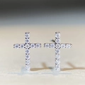 Macro detail of cross stud earrings featuring pavé-set shimmering stones in silver finish - Silver Style (MS078) / 925 Silver