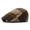 Classic brown and beige plaid wool beret hat for winter with vintage newsboy style - Fits 55-59CM Head Circumference / Style 4-Coffee
