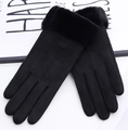 Detail view of black winter gloves with soft plush cuffs and faux suede thermal texture - One Size / Black (Center Line)