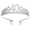 Elegante tiara in argento per il 40° compleanno con strass e pettini per capelli inclusi - Argento