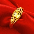 Elegant gold-tone open ring featuring a textured heart design on red silk fabric - Heart Floral Style (J111519)