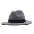 Classic grey felt fedora hat with a black decorative ribbon on a clean white background - M (56-58cm) / Gray