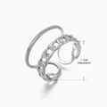 Adjustable silver double-layer stainless steel ring with smooth and chain bands - Steel Ring 024