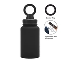 Matte black stainless steel water bottle with integrated magnetic phone mount ring - 650ml / Black