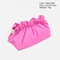 Rose red pleated cosmetic bag with pearl zipper detail and waterproof material - Rose Red