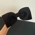 Elegant large black ribbon bow hair claw clip made of premium ribbed fabric for women - Black Oversized Bow Spring Clip
